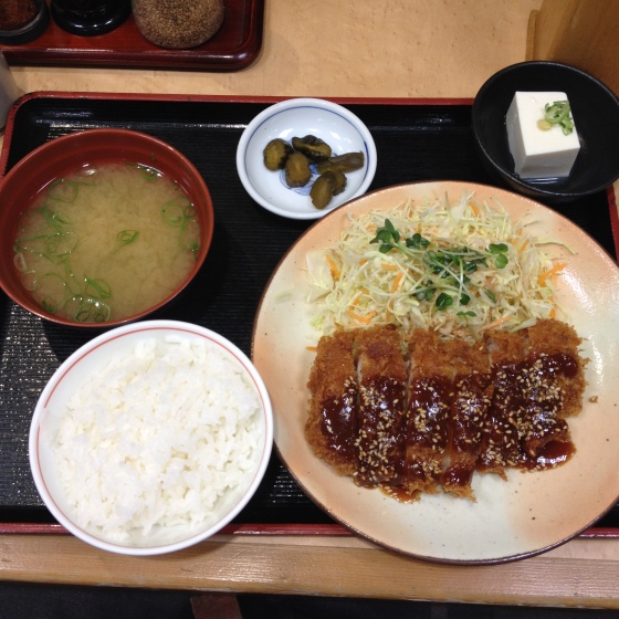 Pork Katsudon with miso sauce and miso soup. I think this was 625 YEN and it came with free rice, which was so fragrant and "clean" tasting. This was from our first meal in Japan, which was roughly at 11:00 PM.
