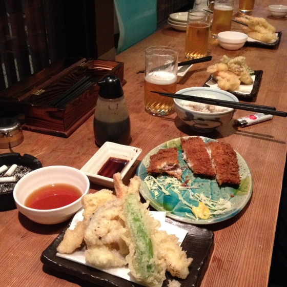 Different kinds of tempura at our izakay experience in the old geisha district of Gion in Kyoto
