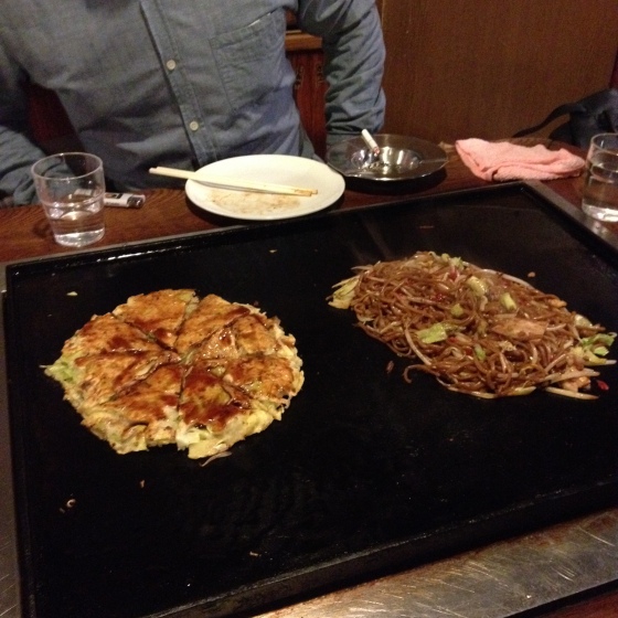 Okonomiyaki - an eggplant omelet - and yakisoba