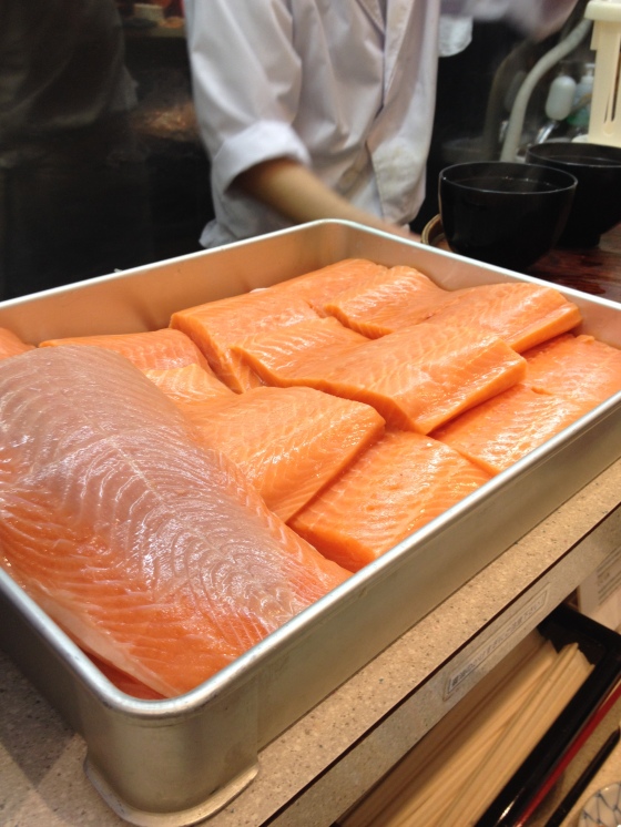 A tray of mouth-watering salmon fillets 